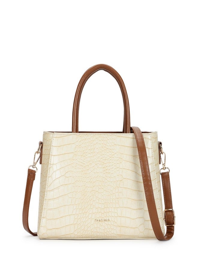 Fastrack Croco-Textured Satchel Bag for Women | Faux Leather Handbag with Zip Closure, Gold Hardware and Organiser Pockets | Elegant Structured Satchel for Work, Brunch and Daily Use - Image 1